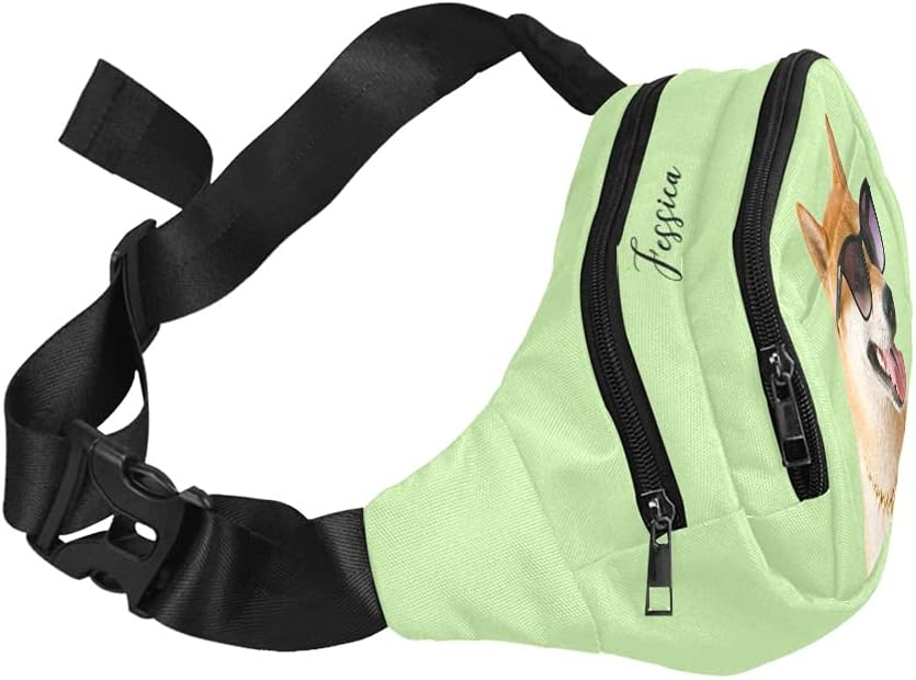 Personalized Fanny Bag for Women Men with Photo Name, Customized Picture Fashion Waist Bag Water Resistant Hip Bum Bag with Adjustable Belt for Travel Hiking Cycling Running (green)