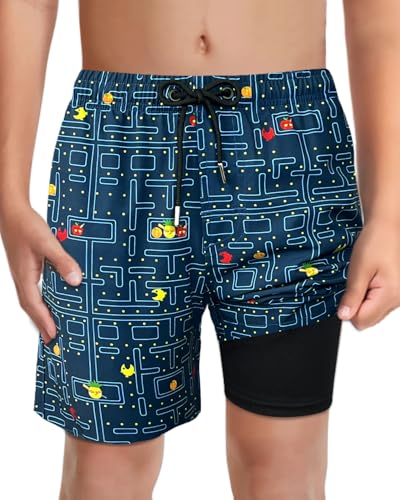 Boys Fruit-Maze Swim Trunks with Boxer Brief Liner Anti Chafe No Mesh Swimming Shorts Compression Lined 4-Way Stretchy UPF Quick Dry Fruit-Mazehing Suit Size 18-20
