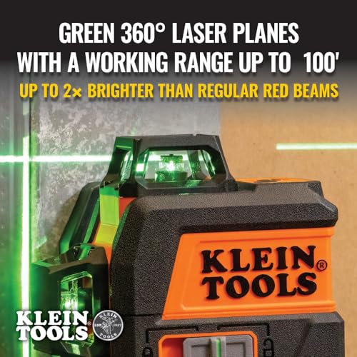 Klein Tools 93CPLG Compact Self-Leveling Laser Level, Bright Green Cross Line 360-Degree Laser Planes, Rechargeable, Magnetic Mount