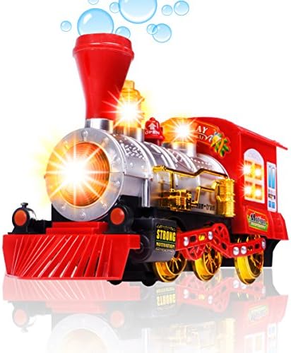 CifToys Bubble Blowing Toy Train - Battery Powered Steam Bubbles Locomotive Engine Car- Colorful Lights & Fun Sounds - Constant Motion & Automatic Change of Direction – 3 and Up