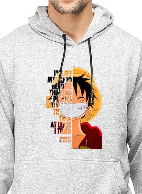 Image of Khakey Black Colour Mens Hoodie | Cotton Solid Sweatshirt with Hood | Onepiece Monkey D Luffy | Anime Hoodies for Men