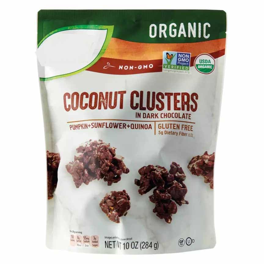 Keto - Racimos de chocolate oscuro y coco  10 onzas orgánicas, sin OMG Simply Nature Snack Bag  Calabaza, girasol, quinua  Sin gluten  6