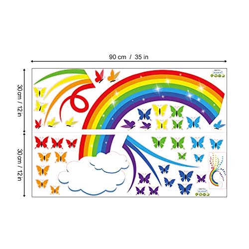 Decalmile Rainbow Wall Decals Colourful Butterflies Cloud Wall Stickers Baby Nursery Kids Bedroom Living Room Wall Decor #TOP4