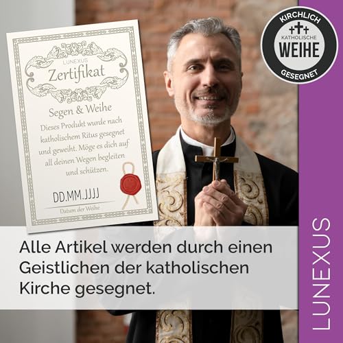 Lunexus Christophorus Auto Plakette Lila Violett – gesegnet mit Zertifikat – inkl. Samtsäckchen – Magnet und Klebestreifen – Glücksbringer Autofahrer Schutzpatron Reisende – christliches Geschenk