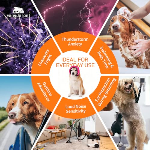 Image of Dog Ear Cover for Anxiety Relief & Hematoma, Bathing, Drying, Swim, Adjustable No Shake Ear Wrap for Noise Protection, Firework, Grooming (Fuchsia, M(Head Size:14 inch-19 inch))