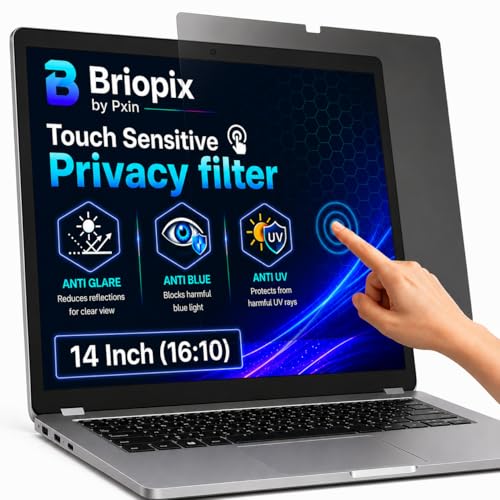 Image of Briopix Aura 14 Inch (16:10) | Touch Sensitive Privacy Screen | Anti Blue | Anti Glare | UV Block & BLUVLIGHT Block Layer | Privacy Filter compatible with HP /Dell /Lenovo /Asus /Acer