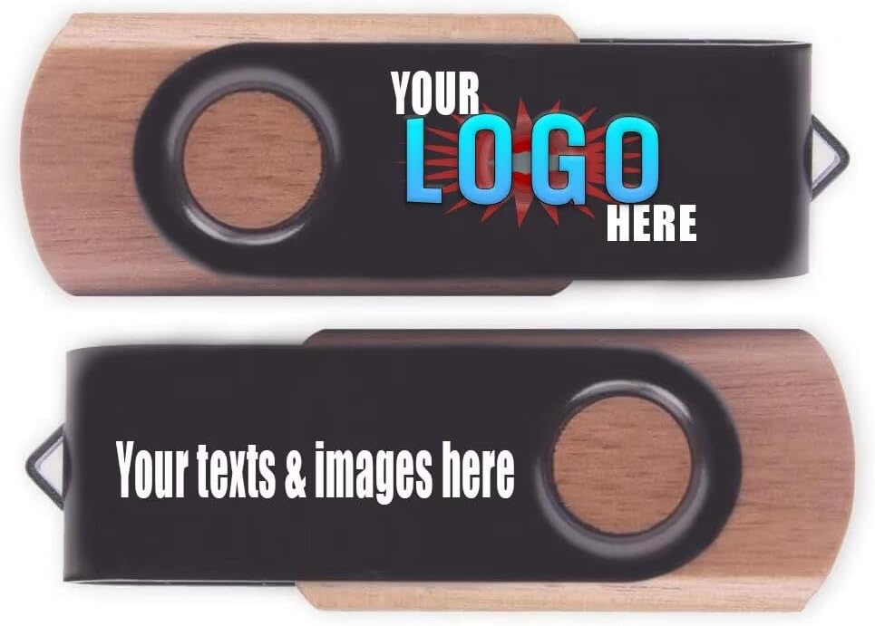 1000pcs 512MB Custom Walnut Swivel USB Flash Drive with Personal Logo Printed for Promotion, Customized Thumb Drive for Branding, Personalized USB Stick for Celebrating/Wedding etc.
