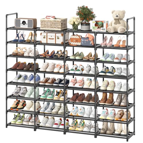 Simple Trending 8-Tier Shoe Rack Large Capacity 64 Pairs Tall Shoe Shelf, Sturdy Metal Shoe Organizer for Entryway, Closet, Bedroom, Black