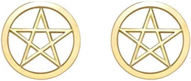 Stainless Steel Supernatural Star Pentagram Pentacle Stud Earrings Wicca Pagan Jewelry
