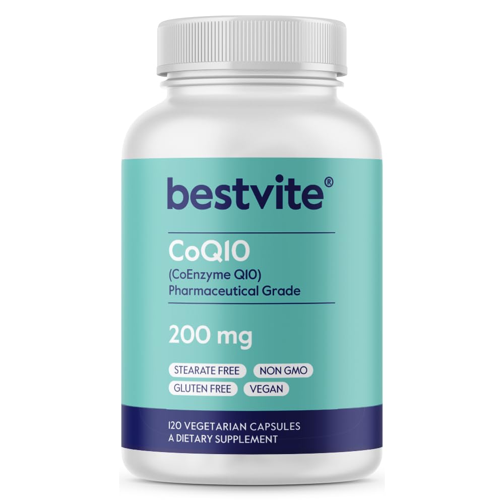 BESTVITE CoQ10 200mg (120 Vegetarian Capsules) Naturally Fermented - No Stearates - Vegan - Gluten Free - Non GMO 1 Count (Pack of 120)