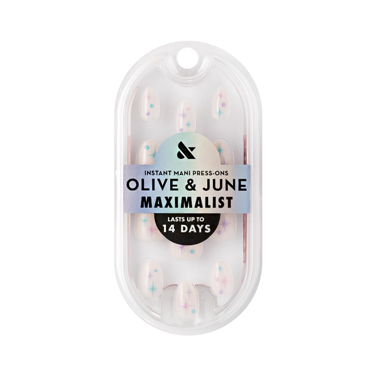Olive & June Maximalist Instant Mani Press-On Nails (Glue) | 42 Fake Nails, 21 Sizes | Non-Toxic, Long-Lasting Big, Bold Gorgeous Realistic Look | Salon-Quality | Short, Almond | Sparkle Party
