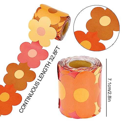 Image of Whaline 32.8ft Groovy Retro Hippie Flower Bulletin Board Borders Boho Flower Die-Cut Bulletin Board Flower Shape Rolled Bulletin Board Trim for School Classroom Office Chalkboard Decoration