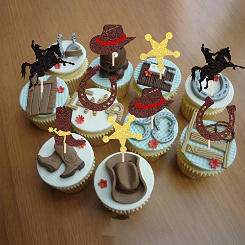 Zhuoweism 30 Pcs Cowboy Cupcake Toppers Glitter Horseshoe Cowboy Hats Boots Cupcake Picks Western Theme Baby Shower Birthday Party Cake Decorations Supplies thumb #3