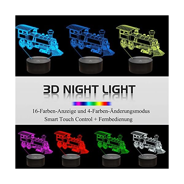 Zug Nachtlicht, 3D Illusion Lampe für Kinder, 16 Farben RGB mit Fernbedienung, Geburtstagsgeschenke für Kinder Jungen… – Bild 3