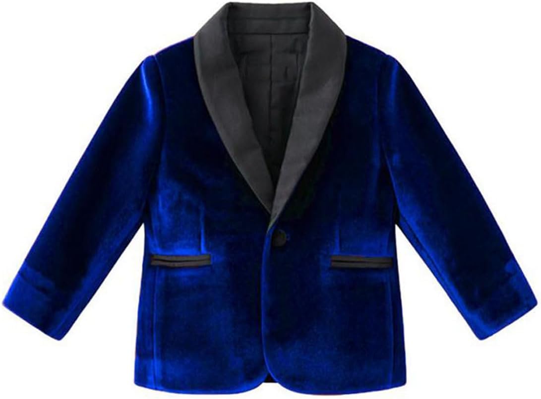 Boys' Velvet One Button Suit Jacket Shawl Lapel Coat for Daily Leisure