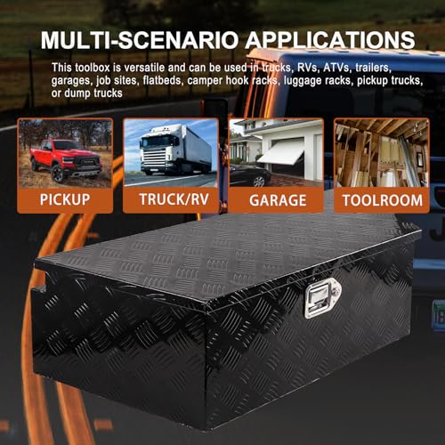 Truck Tool Box Aluminum Heavy Duty Trailer Tool Underbody Box, Waterproof for Pick Up Truck Bed, RV Trailer with Keys, 39\" x 16.5\" x 12\",Black