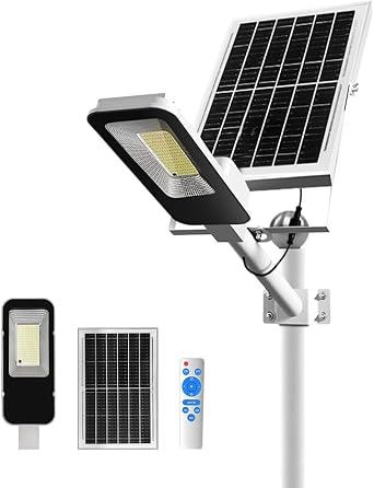 Solar Street Light, IPX4 Waterproof with 6000mAh Solar panal1 Pack LED Lamp with Remote Control, High - Brightness Outdoor Lighting for Yard/Road/Parking Lot