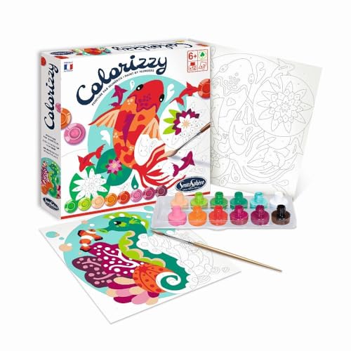 SentosphèRe-3904502 Pesce Colorizzy Pittura Con I Numeri, Per Bambini, Carpa E Cavalluccio Marino, Kit Fai Da Te, Multicolore, Medio, 3904502 - 6