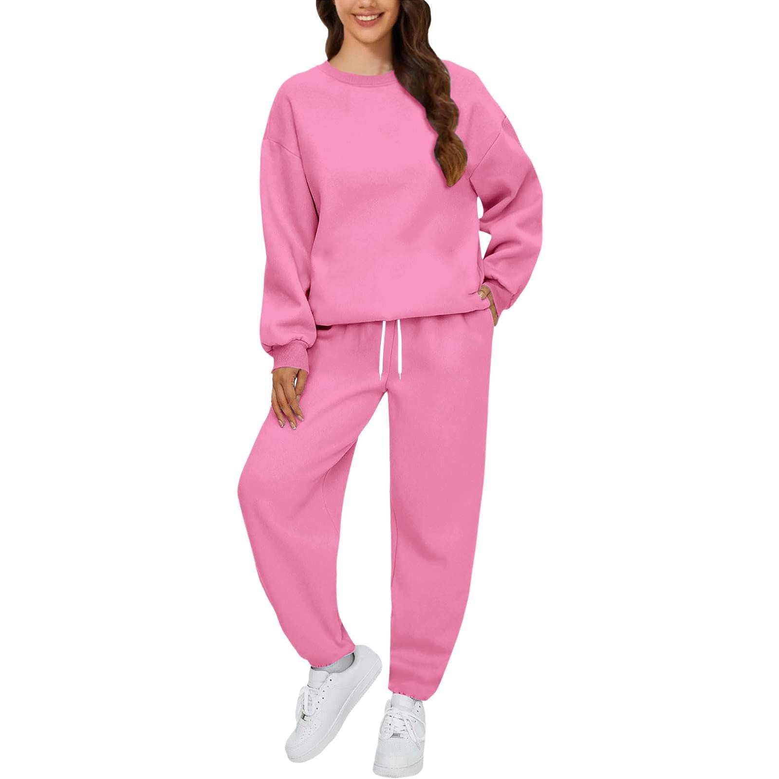 Chándal para mujer, holgado, traje deportivo para mujer, conjunto informal de 2 piezas, chándal deportivo, cuello redondo, sudadera y pantalones deportivos, traje de ocio cómodo, sudadera y pantalón