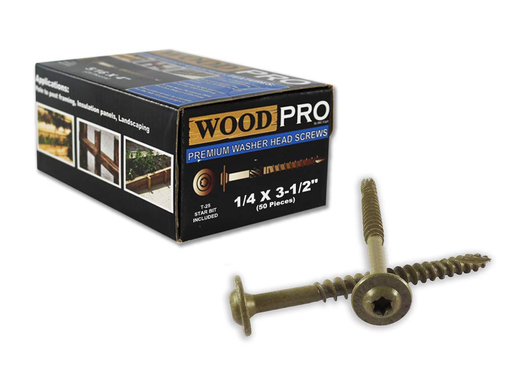 WoodPro Fasteners ST14X312-50PC 1/4-Inch by 3-1/2-Inch Length Round Washer Head Exterior Wood Screws, 50-Pack, Gold - Image 2