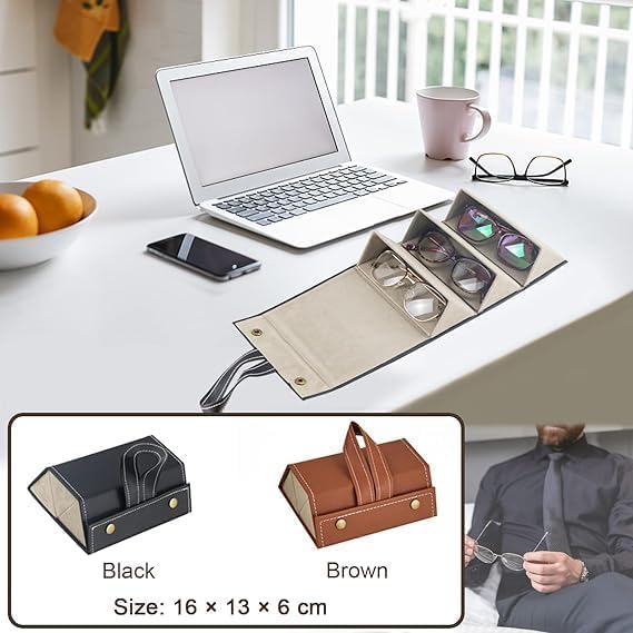 AP & ZP Sunglasses Organizer Box – Portable & Stylish PU Leather Spectacle Case for Men & Women 3
