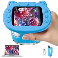 Vorth Microscope for Kids, 2.4 Inch Digital Microscope with 1000X Magnification, Handheld Camera Mini Pocket Magnifying Glass, Educational Christmas Birthday Gifts Toys for Ages 3+, Blue