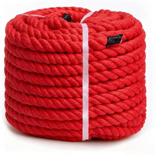 Natural Cotton Rope (1/2inches x 50ft) 3-Strand Twisted Thick Red Soft Rope Cord for DIY Crafts Decoration Pet Toys Indoor & Outdoor Use