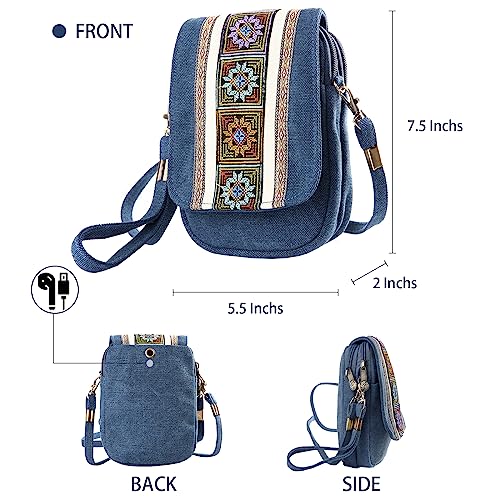Image of Goodhan Embroidery Canvas Crossbody Bag Cell phone Pouch Coin Purse for Women