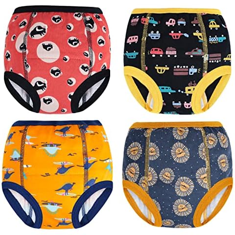 MOEMOE BABY Potty Training Pants Toilet Training Pants for Boys Girls Reusable Training Pants for Toddler 2-3-4-5-6 Years,4 packs,100% Cotton Yellow Cover