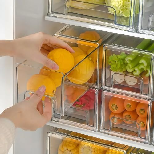 MANO 2Pack Clear Fridge Drawers Pull Out Stackable Refrigerator Drawer Organizer Bins Pantry Storage Box Plastic Food Containers for Kitchen Bathroom Office Closet(X-Small) by MANO - Used condition - Image 2