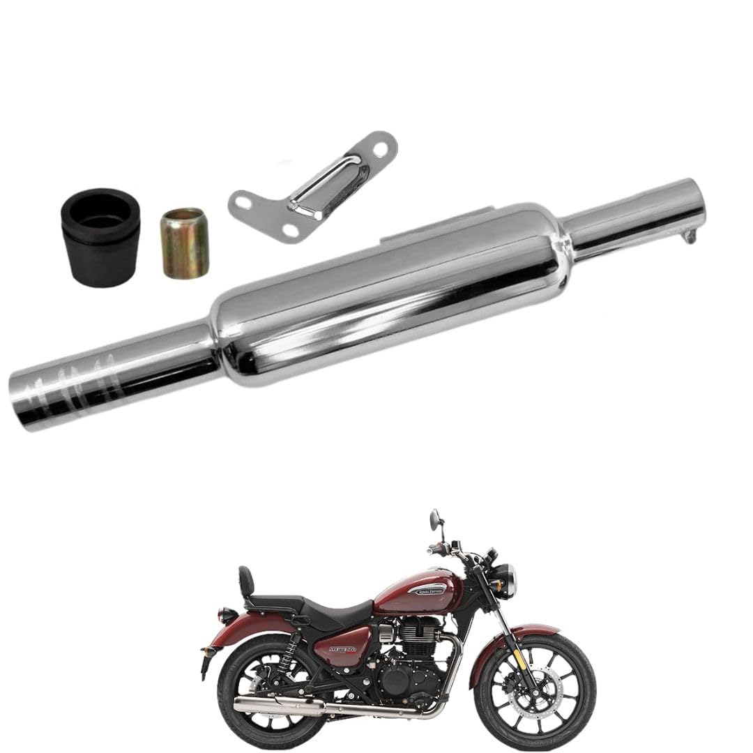 BS4 Short Punjab Silencer Free Flow For Loud Sound For Royal Enfield Classic 350-500cc, Electra, Bullet Standard 350-500cc, Thunderbird 350-500cc (Big Mouth, Chrome)-image-13