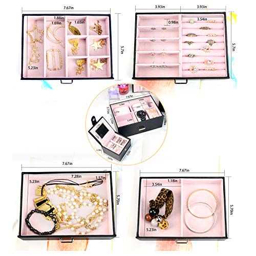 Toribio Huge Jewelry Box, Jewelry Organizer 6 Tier With Mirror, Faux Leather Jewelry Storage Case With Small Travel Case, Best Gift For Girls Women Necklace Earring Bracelets Holder Organizer, Black #TOP2