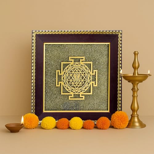 Image of Astrotalk Shree Yantra on Raw Pyrite Frame | Pyrite Attracts Money, Shree Yantra Draws Abundance | Removes Financial Blocks & Boosts Prosperity | Vastu Items for Home & Office | 19x19x1 cm | 1 Piece