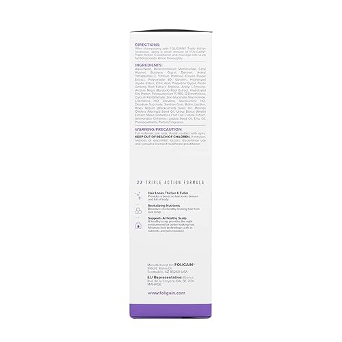 Miniatura 4 de Foligain Acondicionador de triple acción para adelgazar el cabello, acondicionador voluminizador para mujeres, 8 onzas líquidas.