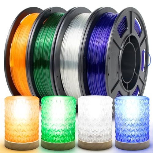Image of IEMAI Transparent PLA Filament 1.75mm Bundle, Crystal Clear 3D Printer Filament 250g x 4 Spools Clear+Blue+Green+Orange, Neatly Wound for Lampshades, Home Decor & Creative DIY