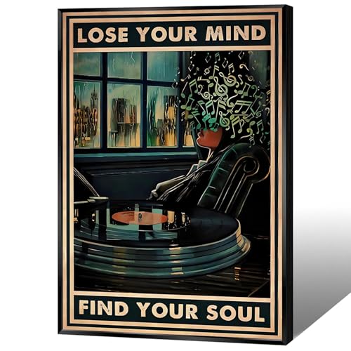 Trendy Vinyl Records Music Canvas Posters Vintage Abstract Woman Music Wall Art Lose Your Mind Find Your Soul Prints Painting For Living Room Bedroom Dorm Wall Decor 12x16in Unframed