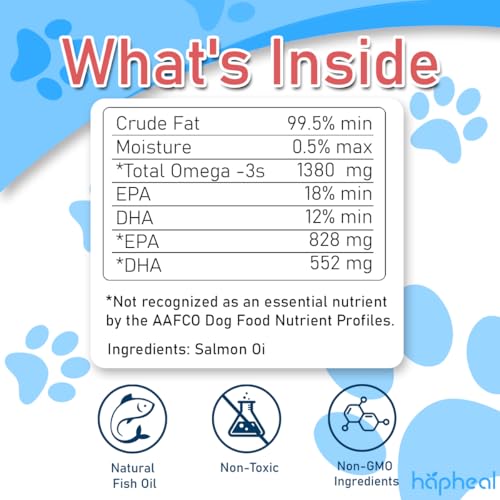 image for hapheal Wild-Caught Salmon Oil for Dogs & Cats - Omega 3 EPA DHA,Fish 