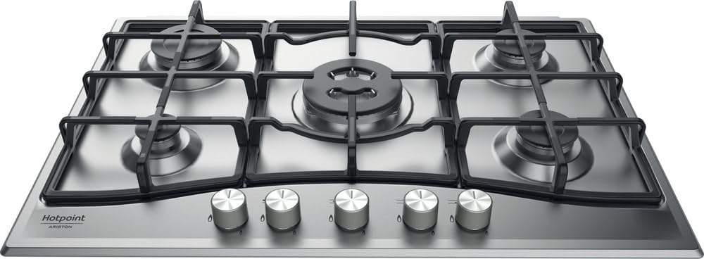 Hotpoint - PCN751TIXHA Plaque Gaz 5 Foyers - Grilles Fonte Haute Résistance - Brûleur Triple Couronne - Commandes Frontales - Sécurité Anti-Flamme et Idéale Pour Cuisine Encastrable - L 75 x P 51 cm