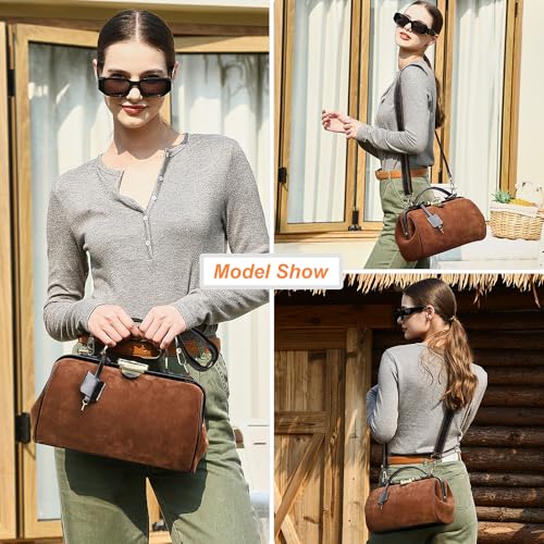 Image of CONTACTS Doctor Bag Purse for Women Luxury Leather Handbag with Lock Shoulder Bag Vintage Top Handle Bag