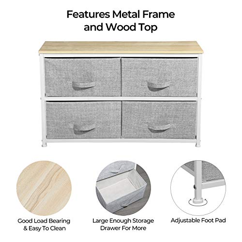 Aingoo Wide Dresser Storage Tower with 4 Fabric Drawers Closet Organizer Unit with Sturdy Steel Frame and Wood Top for Bedroom Hallway Entryway Closets, Easy Pull Handle Grey - Thumbnail 4