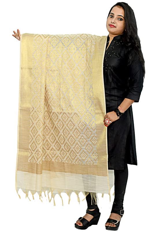 Women's Cotton Silk Zari Work Banarasi Dupatta silk shawl for women golden dupatta for indian wear(018)2