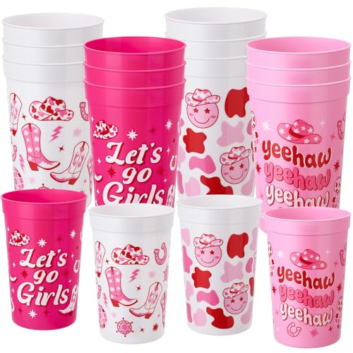 Ovveroche 12 Pack Bachelorette Party Cups, 22 Oz Reusable Plastic Cup, Last Rodeo Bachelorette Decorations for Western Bridal Shower Wedding Engagement Bridesmaid Gift