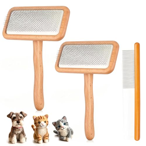 3 Pcs Wool Carders Wood Hand Carding Brushes for Wool Needle Felting Craft Tools(Wood 3 PCS)