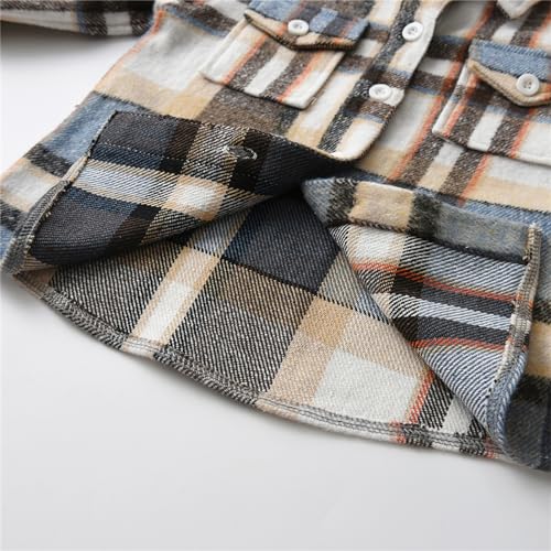 Image of Toddler Boy Flannel Plaid Shirt Kids Long Sleeve Button Down Jacket Lapel Pocket Top Regular Fit Casual Fall Clothes