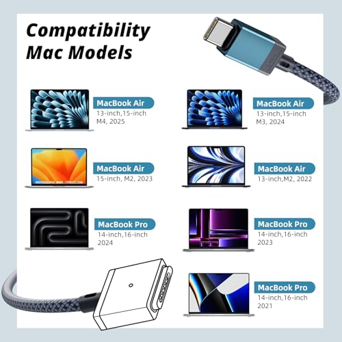 Image of USB-C to Magnetic 3 Cable for M4 MacBook Air Pro Charger, 140W Magnetic Safe 3 Cable for MacBook Air (15'' /13'' M4 2025, M3 2024, M2 2023, M2 2022), MacBookPro (16 inch /14 inch 2024 /2023 /2021), 2M /6.6ft Blue