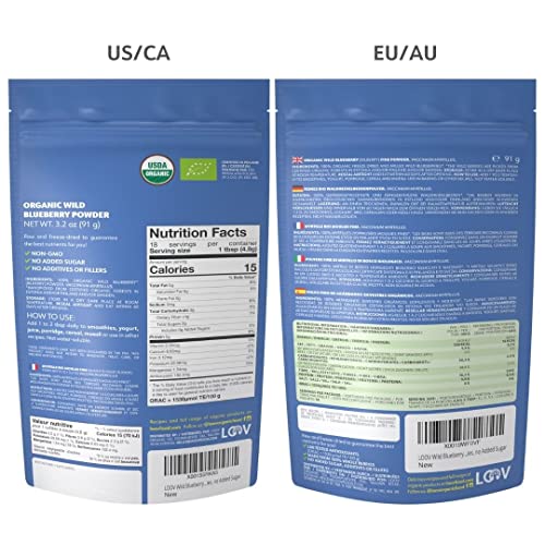 LOOV Organic Wild Blueberry Powder - 15-Day Supply, 3.2 Oz, Good for Smoothie & Breakfast, Freeze-Dried, from Northern Europe, No Added Sugar - Image 3