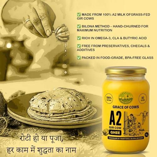 Image of Grace of Cows A2 Gir Cow Ghee 1L - 100% Pure & Natural Desi Ghee Made Using Traditional Bilona Method - For Cooking, Digestion & Daily Wellness