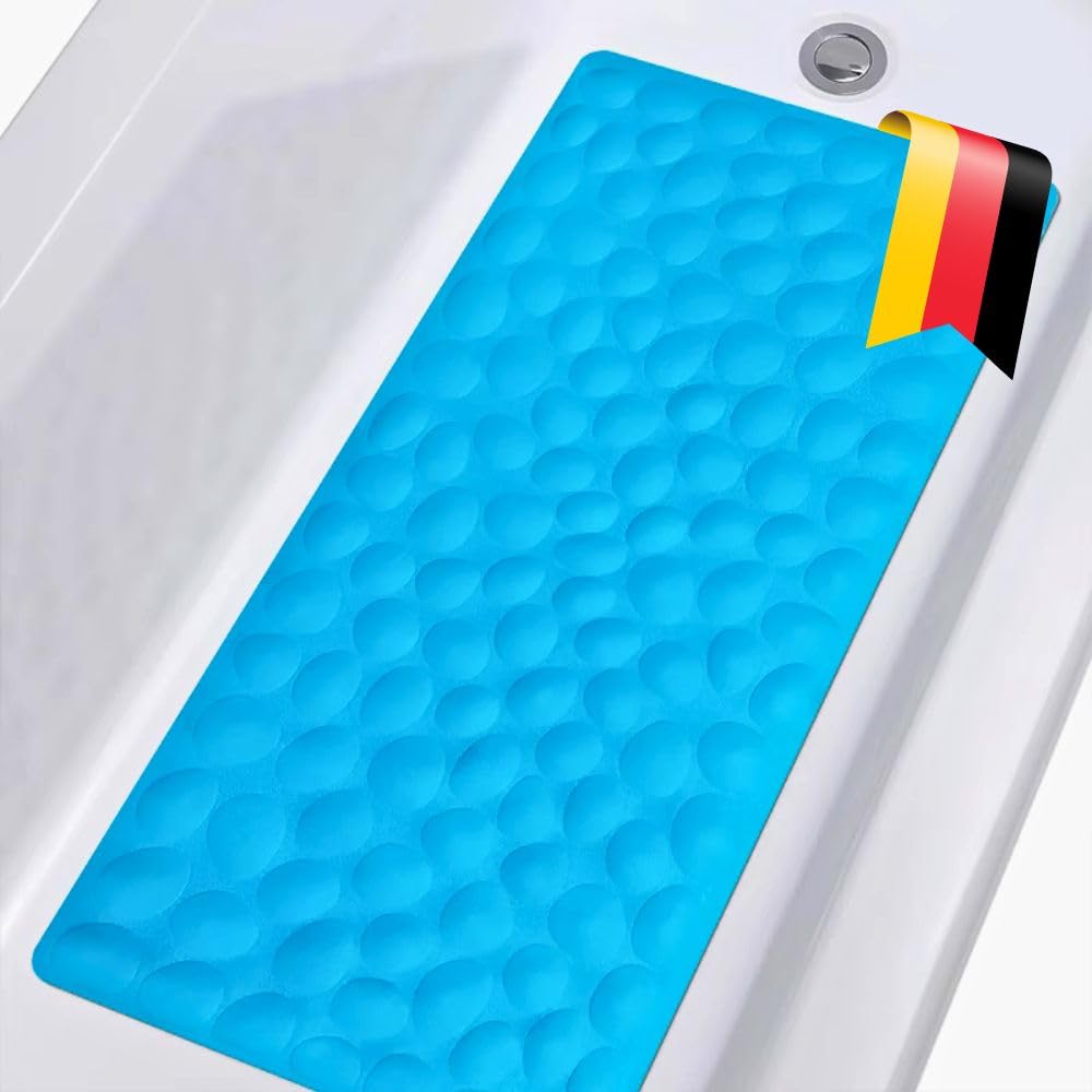 Tapis de bain antidérapant bleu ciel lavable en machine pour douche