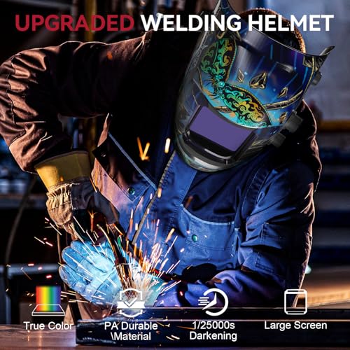 Image of ARCCAPTAIN Auto Darkening Welding Helmet, 3.94 inchX3.66 inch Large Viewing Screen True Color Welding Hood with 4 Arc Sensor Solar Powered, Wide Shade 4-5 /5-9 /9-13 Welding Mask (Godzilla)