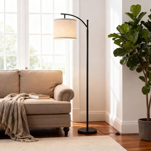 YJSQOEOE Arc Floor Lamp with 3 Color Temperatures, 9W LED Remote-Controlled Light, Tall lamp with Foot Switch and Timer Function, Modern Standing Lamp for Living Room, Bedroom, Office Reading, Black